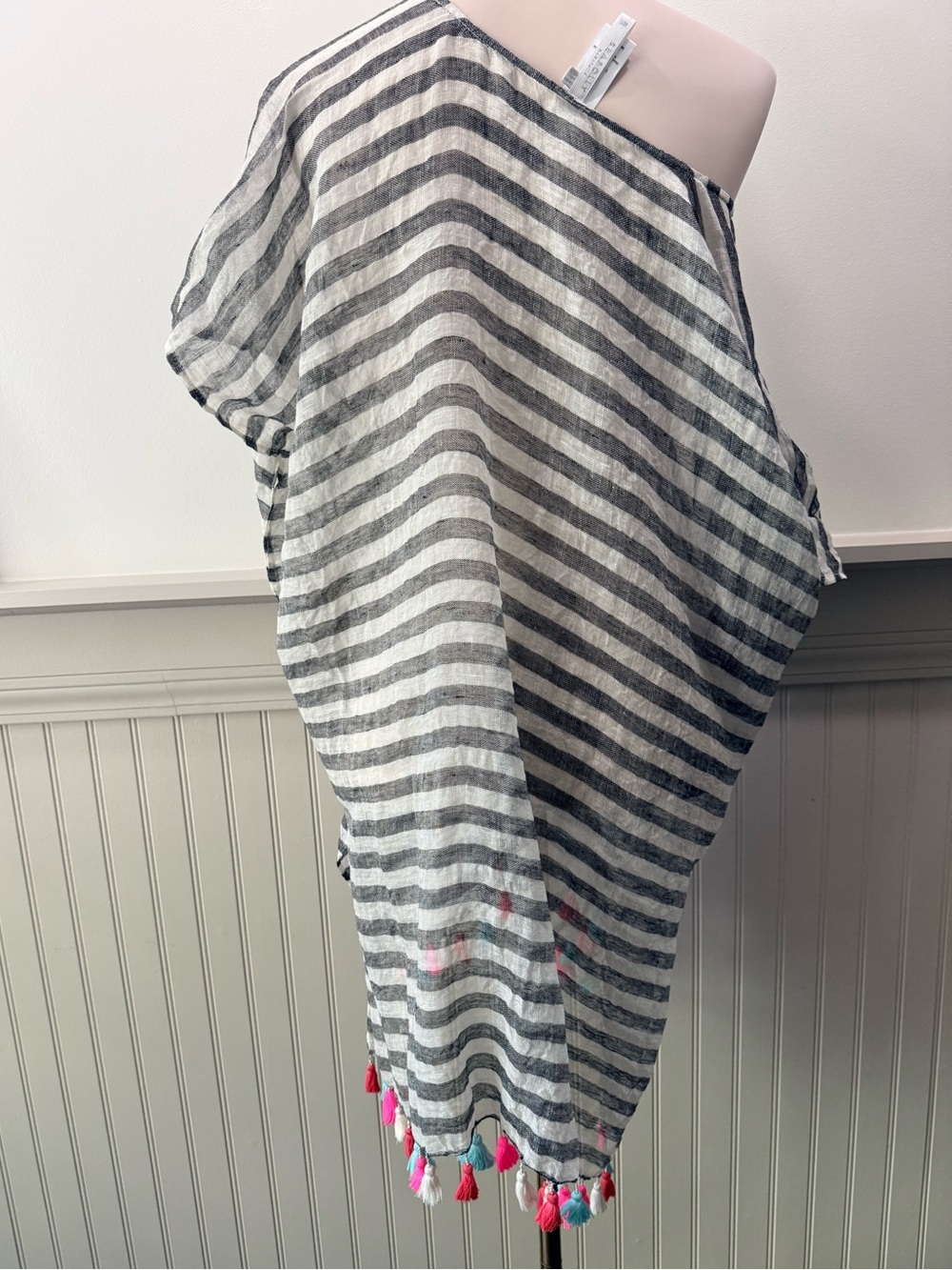 Seafolly 100% Linen Striped Tassel Beach Cover Up Kaftan O/S - Picture 4 of 8